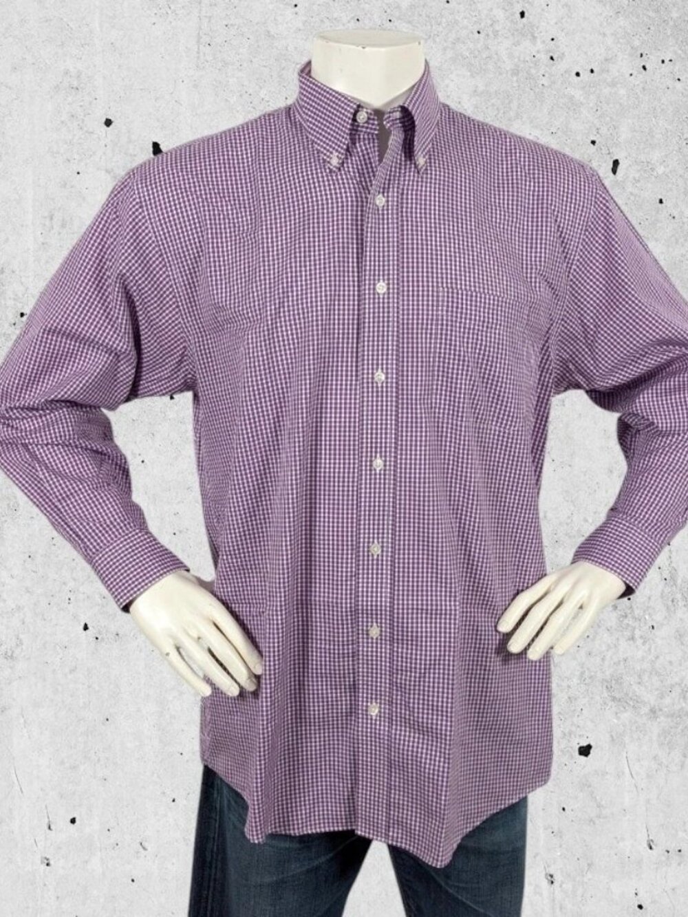 J Peterman Purple Gingham Shirt Wrinkle Free Size Large